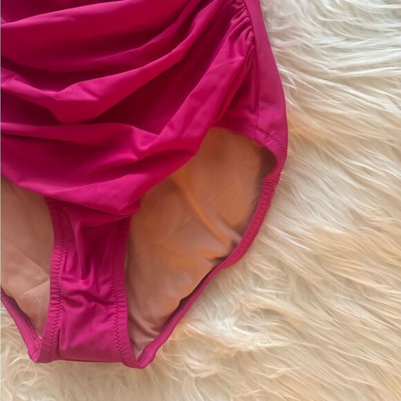 NWT J. Crew Ruched V-neck One-Piece in Radiant Fuschia - Picture 10 of 12